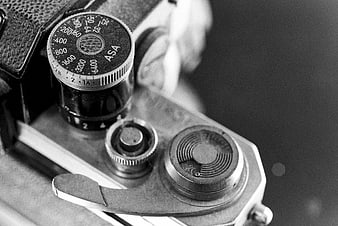 Close-up of vintage film camera dials and controls