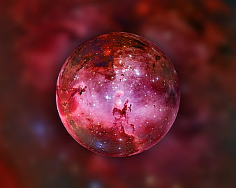 Mystical Red Crystal Ball with Galaxy and Stars Inside