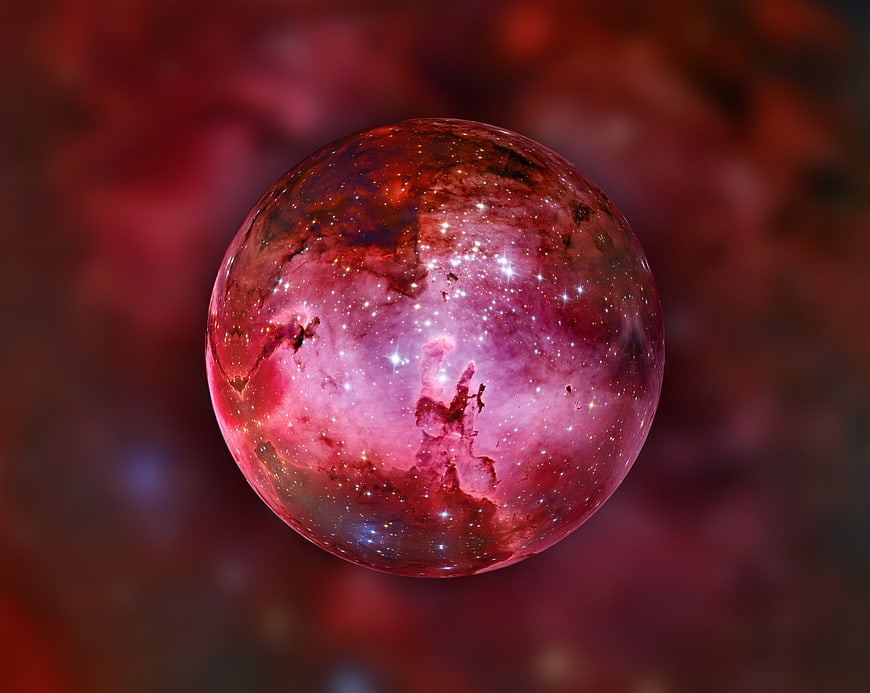 Mystical Red Crystal Ball with Galaxy and Stars Inside