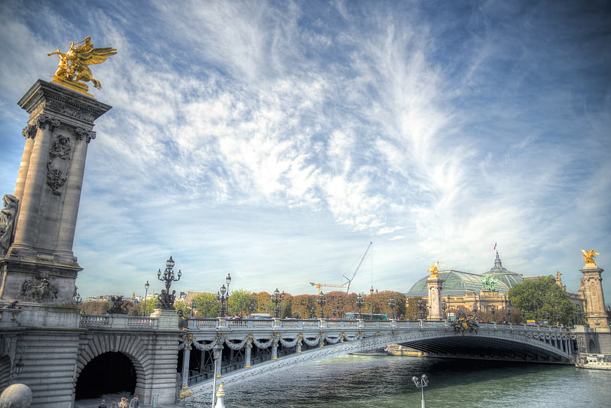 Pont Alexandre III Bridge in Paris with Golden Statues
