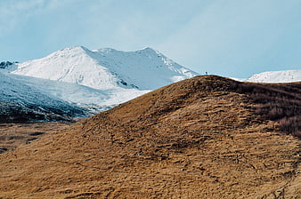 Snowy Mountain Peak with Brown Highland Foreground