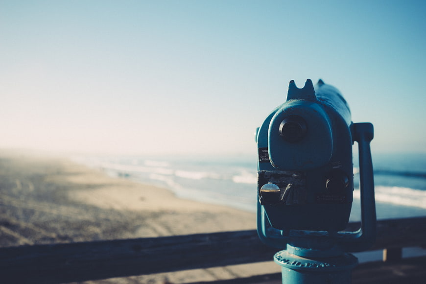 Blue Coin-Operated Binoculars Overlooking Ocean Beach