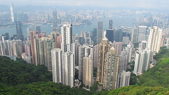 Aerial view of Hong Kong skyline from Victoria Peak