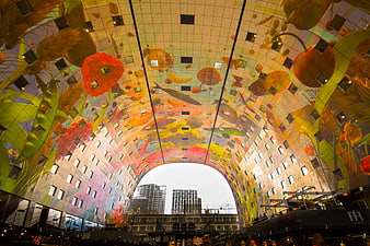 Colorful Markthal Rotterdam Arch Interior with Fruit Mural