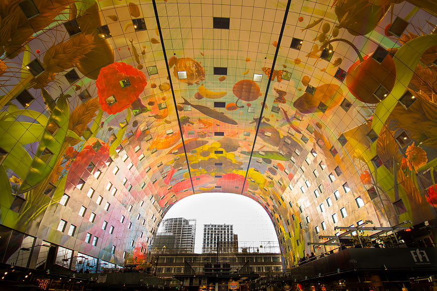 Colorful Markthal Rotterdam Arch Interior with Fruit Mural
