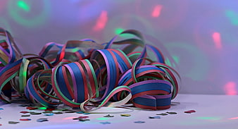 Colorful Party Streamers And Confetti With Neon Lighting