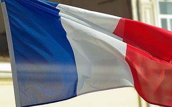 French Flag Waving In Wind Close Up