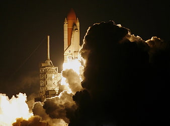 Space Shuttle Night Launch with Massive Smoke Plume