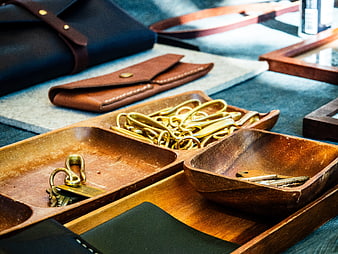 Handcrafted Leather Goods and Brass Hardware Display