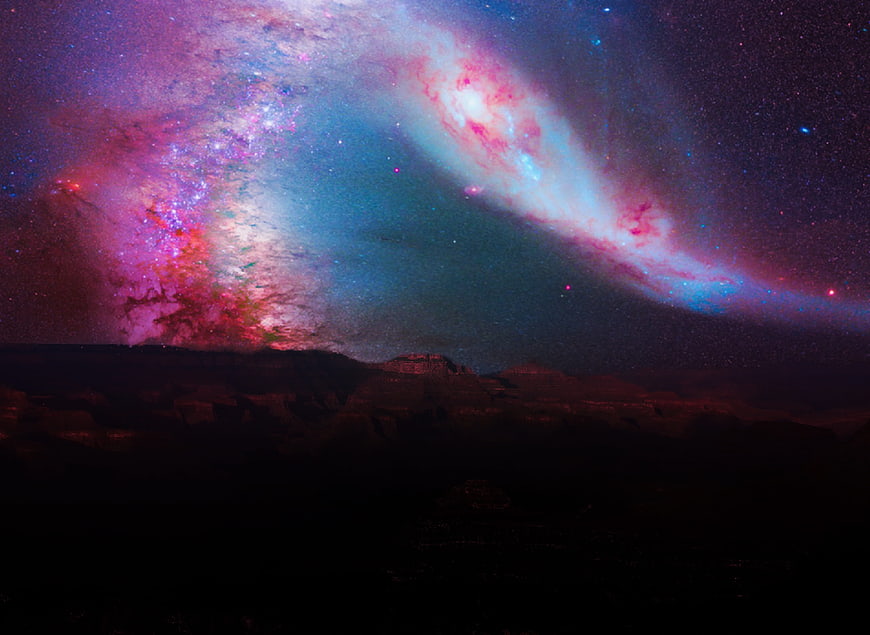 Vibrant Milky Way Galaxy Over Dark Desert Landscape at Night