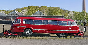 Vintage red Deutsche Bundesbahn railbus on tracks