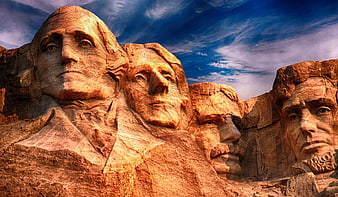 Dramatic Low-Angle View of Mount Rushmore National Memorial
