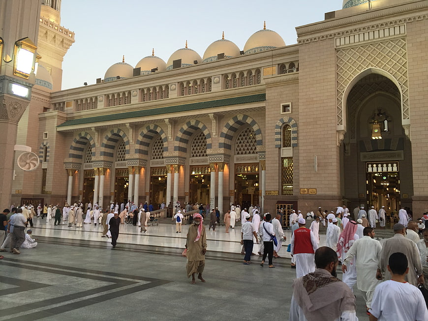 Crowded Courtyard of the Prophet's Mosque in Medina, Saudi Arabia