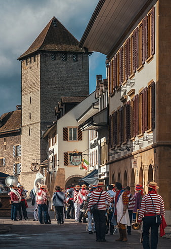 Traditional Swiss Fasnacht Parade in Basel Old Town