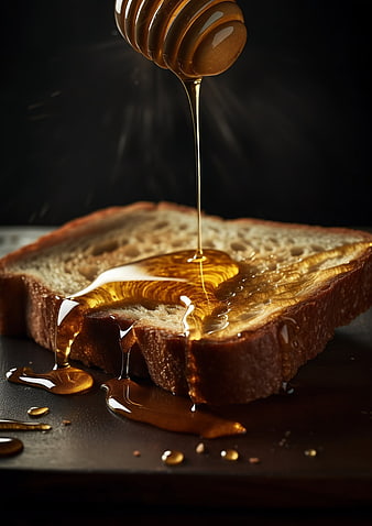 Golden Honey Pouring on Toasted Bread Slice