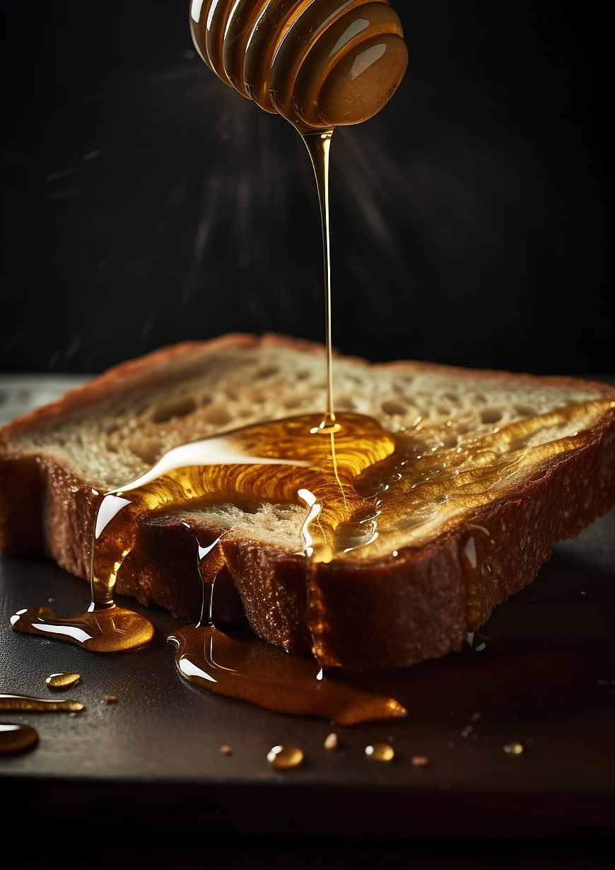 Golden Honey Pouring on Toasted Bread Slice