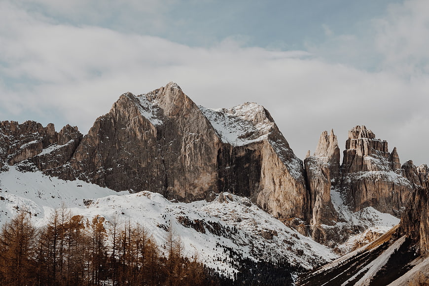 Dramatic Snow-Capped Dolomites Mountain Peaks in Winter