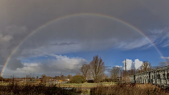 Double rainbow over industrial landscape in Groningen