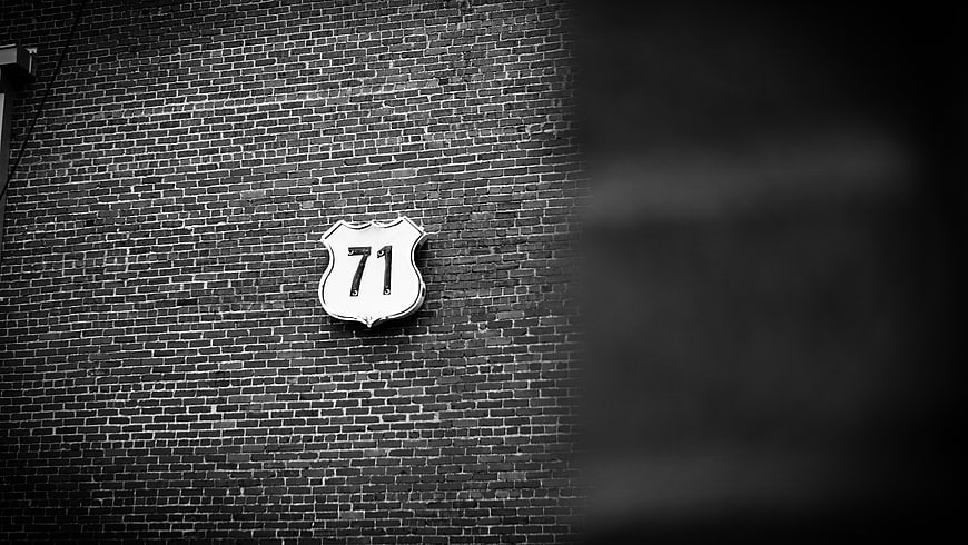 Vintage Route 71 Sign on Brick Wall