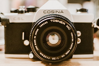 Close-up of Vintage Cosina Film Camera with Tosner Lens