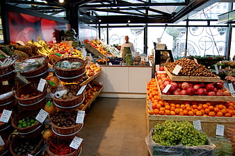 Fresh Fruit and Vegetable Market Stall Interior