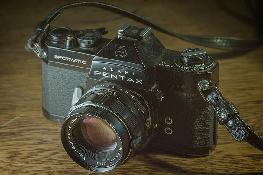 Vintage Asahi Pentax Spotmatic Film Camera on Wood