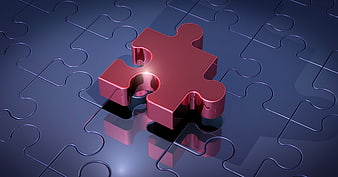 Red 3D Puzzle Piece on Blue Background