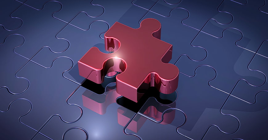 Red 3D Puzzle Piece on Blue Background