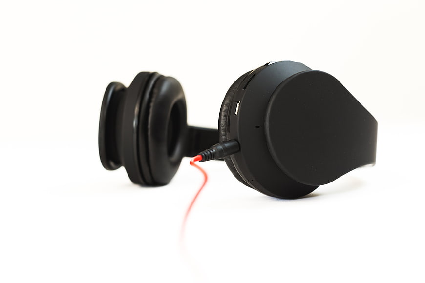 Black Wired Headphones on White Background