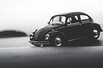 Black and white vintage Volkswagen Beetle model car