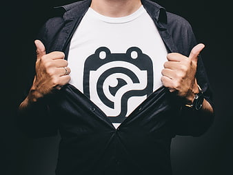 Man Revealing Reddit Logo T-Shirt Under Open Shirt