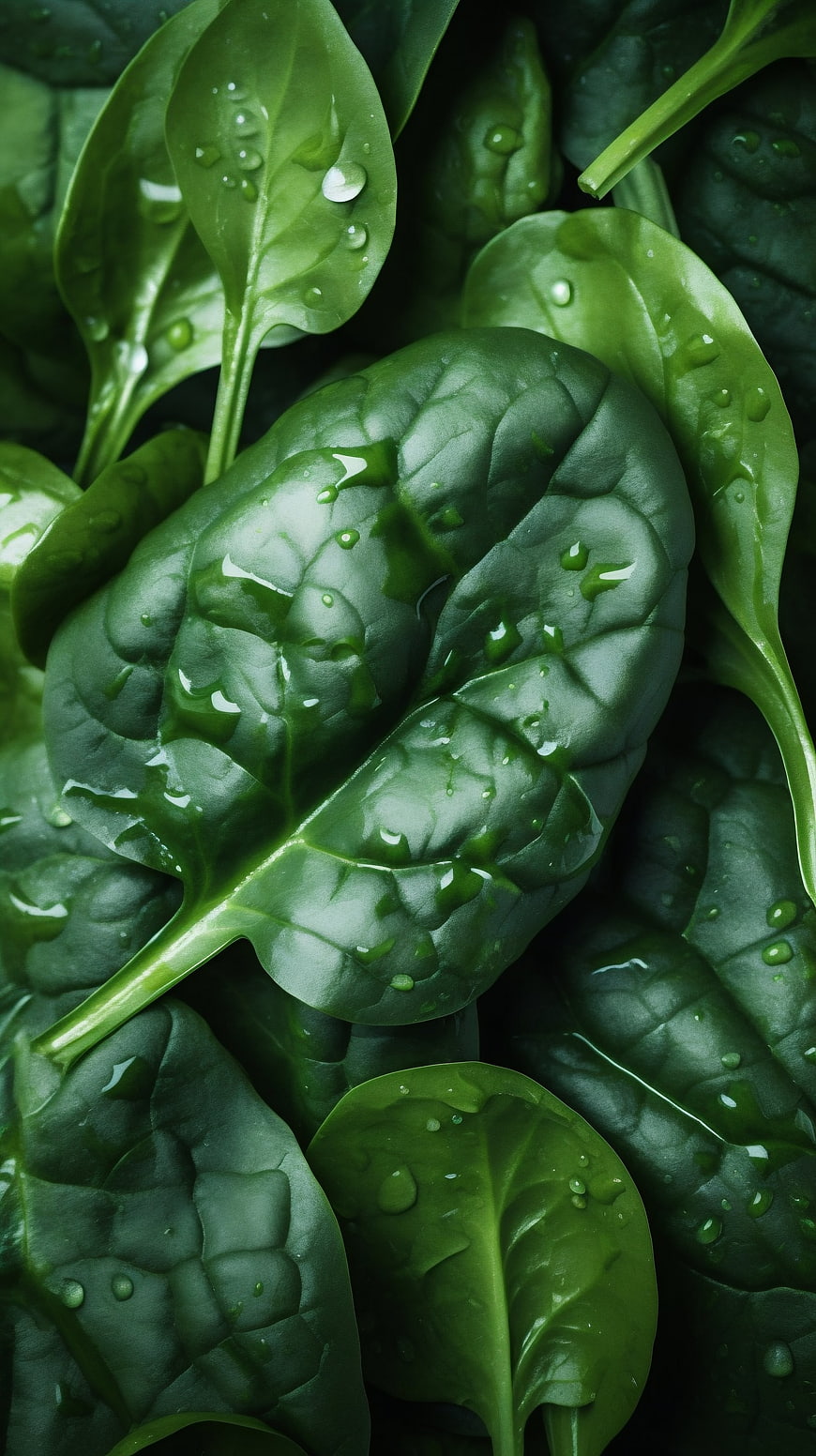 Fresh Baby Spinach Leaves with Water Droplets