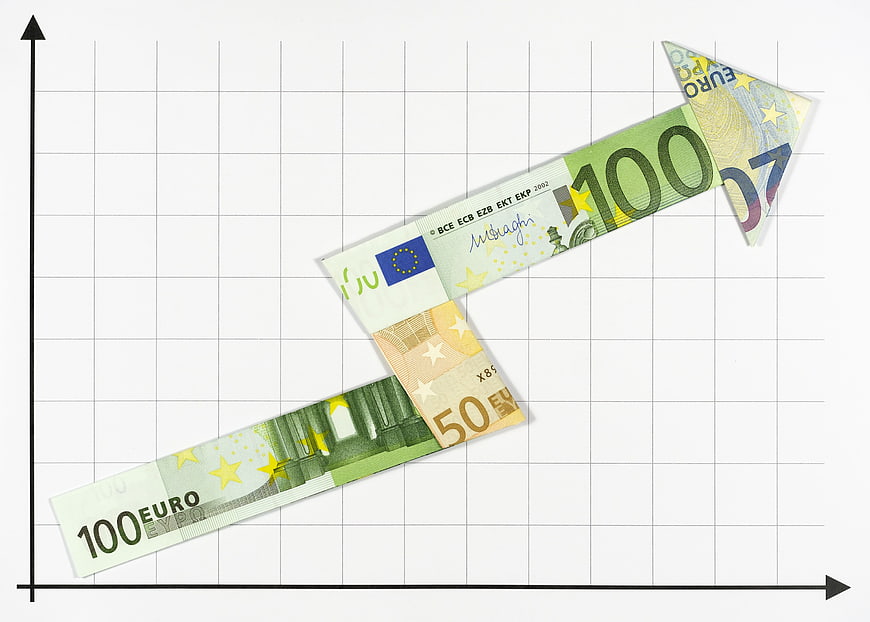 Euro Banknotes Forming Upward Growth Arrow On Financial Chart