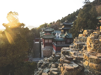 Traditional Chinese Architecture at Summer Palace Beijing Sunset