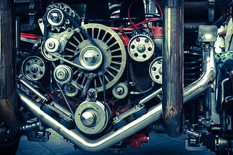 Close-up of vintage motorcycle engine with chrome details