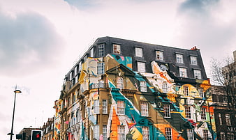 Colorful Mural on Historic Building Facade