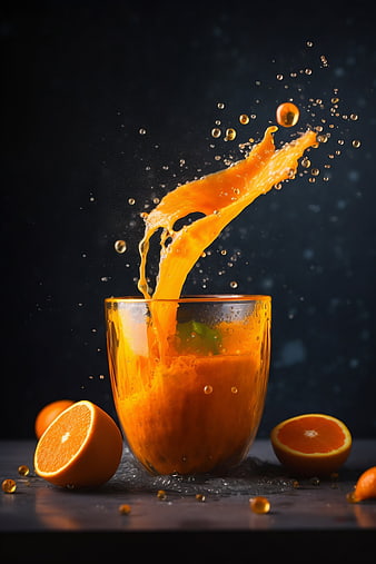 Dynamic Orange Juice Splash in Glass with Fresh Fruit