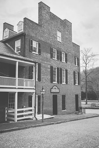 Historic Brick Express Office Building in Black and White