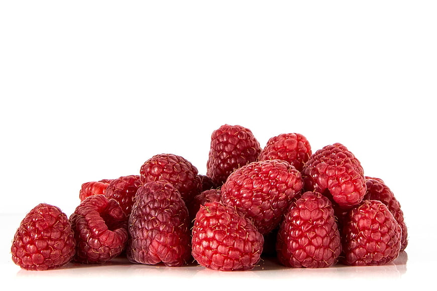 Fresh Red Raspberries Isolated on White Background