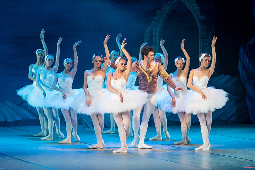 Ballet Dancers Performing Swan Lake on Stage