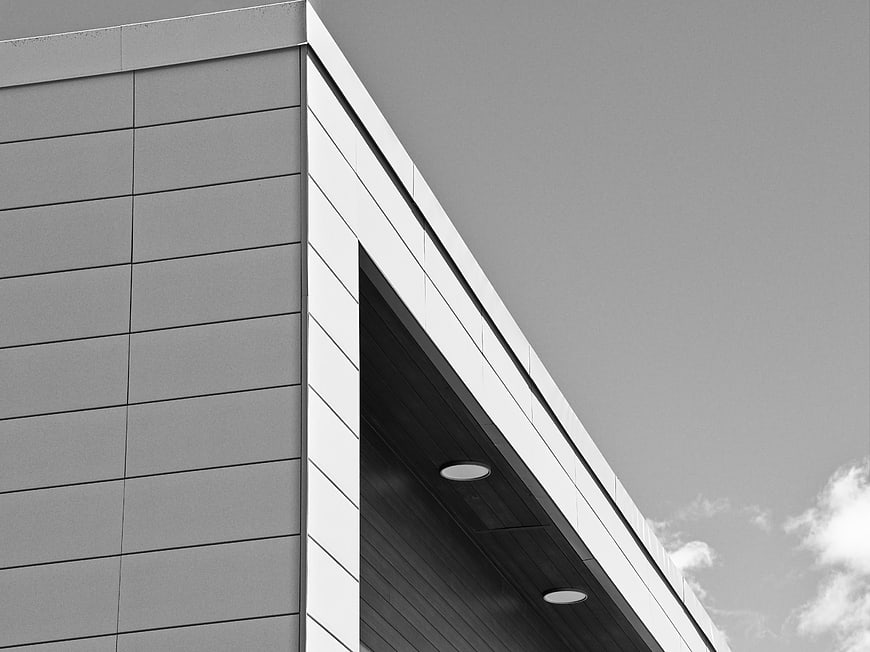 Modern architectural corner detail in black and white