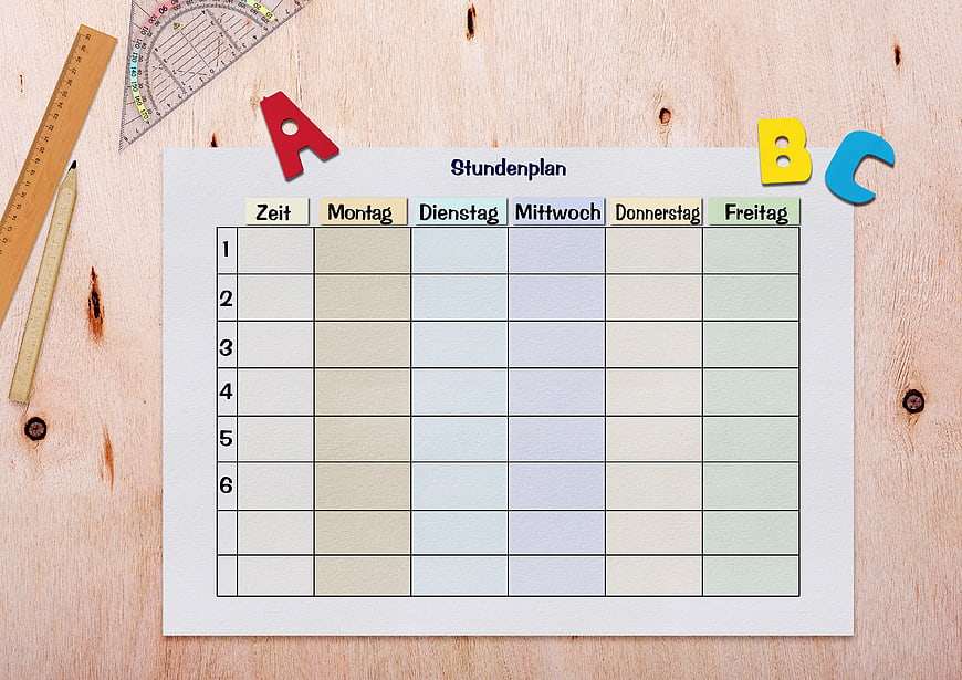 Empty German School Timetable Template on Wooden Desk