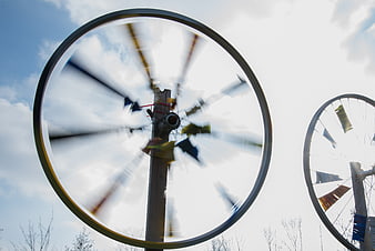 Spinning Prayer Wheels Against Blue Sky