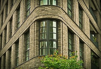 Modern Brick Building Corner with Arched Window