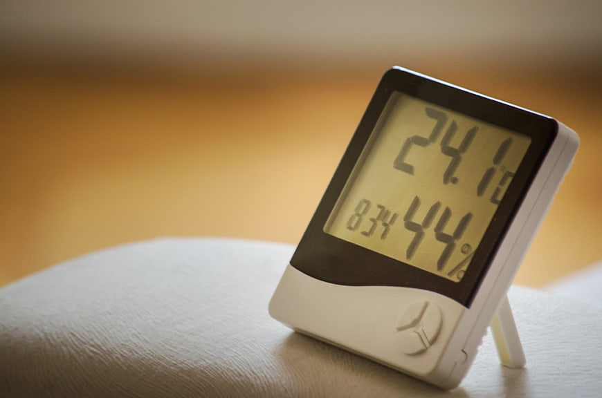 Digital Thermometer and Hygrometer Displaying Temperature and Humidity