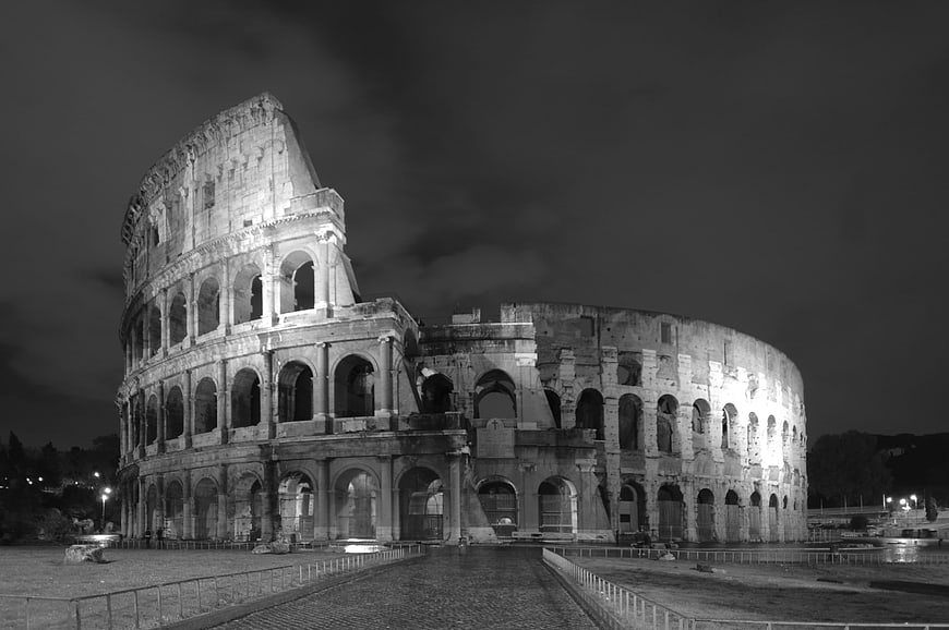 Black and White Night View of the Colosseum in Rome