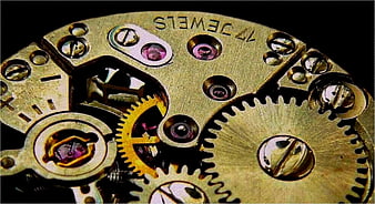 Macro View of Vintage Watch Movement Gears and Jewels