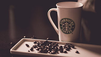 Starbucks Coffee Mug with Roasted Beans on White Tray
