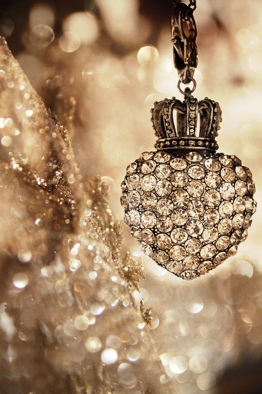 Sparkling Crystal Heart Ornament with Crown Detail