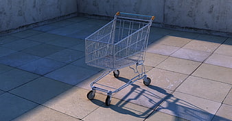 Empty Shopping Cart on Tiled Floor with Shadows